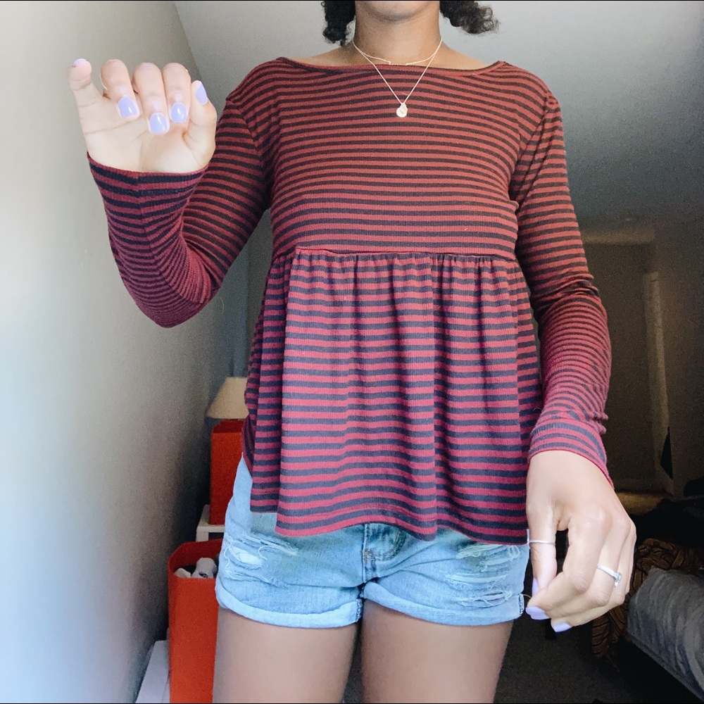 striped long sleeve babydoll top